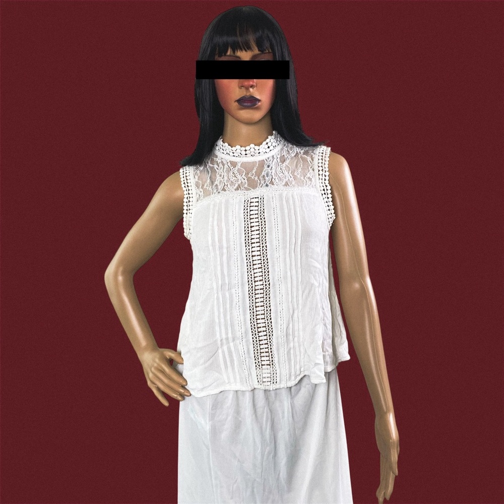 American Rag white high neck lace peasant top 3/$25